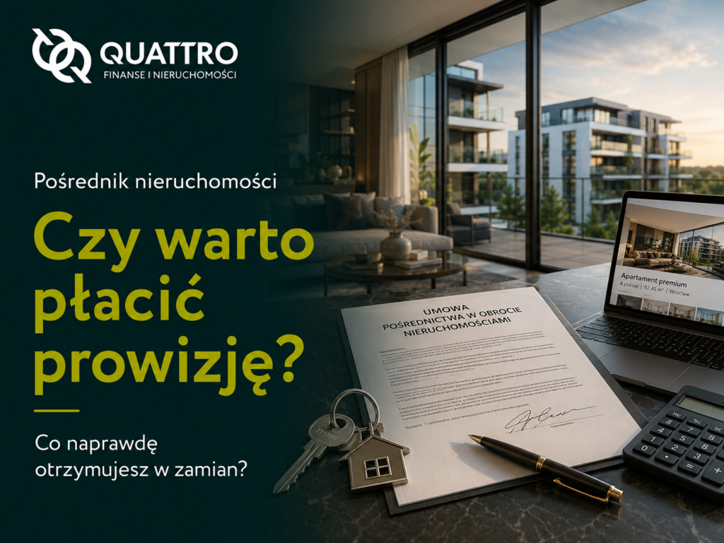 Ile kosztuje pośrednik nieruchomości we Wrocławiu i czy warto płacić prowizję? Sprzedajesz mieszkanie i zaczynasz rozglądać się za pomocą profesjonalisty. Po kilku minutach trafiasz na pytanie, które zadaje sobie niemal każdy właściciel nieruchomości: "Po co mam płacić prowizję, skoro mogę sprzedać mieszkanie sam?" To całkowicie naturalne podejście. W końcu sprzedaż mieszkania wydaje się prosta. Wystarczy zrobić kilka zdjęć, wrzucić ogłoszenie do internetu i poczekać na telefon. Przynajmniej tak wygląda to w teorii. W praktyce właśnie tutaj zaczynają się schody. Ile kosztuje pośrednik nieruchomości we Wrocławiu? Nie ma jednej, odgórnie ustalonej stawki. Wysokość wynagrodzenia zależy między innymi od: wartości nieruchomości, rodzaju nieruchomości, zakresu świadczonych usług, modelu współpracy, stopnia skomplikowania transakcji. Dlatego zamiast skupiać się wyłącznie na prowizji, warto zadać sobie inne pytanie: Co właściwie otrzymuję w zamian? Bo różnica między biurami nieruchomości często nie polega na wysokości prowizji, ale na jakości usługi. Największy mit? Pośrednik tylko pokazuje mieszkanie To jeden z najczęściej powtarzanych stereotypów. Klienci widzą efekt końcowy. Zdjęcia. Ogłoszenie. Spotkanie u notariusza. Nie widzą natomiast tego, co dzieje się wcześniej. A właśnie tam wykonuje się większość pracy. Co naprawdę robi pośrednik? Dobra sprzedaż nieruchomości zaczyna się dużo wcześniej niż publikacja ogłoszenia. Najczęściej obejmuje: analizę rynku i ustalenie realnej ceny sprzedaży, przygotowanie strategii marketingowej, wykonanie profesjonalnych zdjęć, przygotowanie oferty, promocję na portalach i w mediach społecznościowych, odbieranie telefonów, weryfikację zainteresowanych klientów, organizację prezentacji, negocjacje ceny, kompletowanie dokumentów, kontakt z notariuszem, koordynację całego procesu do momentu przekazania nieruchomości. To właśnie te działania najczęściej decydują o tym, czy mieszkanie sprzeda się szybko i za dobrą cenę. Samodzielna sprzedaż nie zawsze oznacza większy zysk To kolejny mit, który często słyszymy. Właściciele zakładają, że skoro nie zapłacą prowizji, automatycznie zarobią więcej. Tymczasem źle wyceniona nieruchomość potrafi kosztować znacznie więcej niż wynagrodzenie pośrednika. Za wysoka cena oznacza miesiące oczekiwania i brak zainteresowania. Za niska cena oznacza utratę pieniędzy, których już nigdy nie da się odzyskać. Do tego dochodzą negocjacje. Kupujący niemal zawsze próbują obniżyć cenę. Profesjonalny pośrednik potrafi skutecznie reprezentować interes właściciela i obronić wartość nieruchomości. Kiedy współpraca z pośrednikiem ma największy sens? Najczęściej wtedy, gdy: zależy Ci na czasie, nie chcesz odbierać dziesiątek telefonów, nie masz doświadczenia w sprzedaży nieruchomości, chcesz uniknąć błędów formalnych, zależy Ci na bezpieczeństwie transakcji, chcesz sprzedać nieruchomość za możliwie najlepszą cenę. A co jeśli kupujący ma kredyt? To sytuacja, która pojawia się bardzo często. I właśnie wtedy doświadczenie pośrednika staje się szczególnie ważne. Trzeba skoordynować działania kupującego, banku, notariusza oraz obu stron transakcji. W Quattro dodatkowo łączymy świat nieruchomości i finansów. Dzięki temu możemy pomóc zarówno sprzedającemu, jak i kupującemu przejść przez cały proces sprawnie i bez niepotrzebnych komplikacji. Czy prowizja pośrednika się zwraca? W wielu przypadkach tak. Jeżeli dzięki odpowiedniej strategii sprzedaży, skutecznym negocjacjom i właściwej wycenie uda się uzyskać wyższą cenę nieruchomości, prowizja często stanowi jedynie niewielki ułamek osiągniętego efektu. Dlatego warto patrzeć na współpracę z pośrednikiem nie jak na koszt, ale jak na inwestycję w bezpieczeństwo, oszczędność czasu i skuteczną sprzedaż. Jak możemy pomóc w Quattro? W Quattro Finanse i Nieruchomości pomagamy właścicielom mieszkań, domów i działek przejść przez cały proces sprzedaży od początku do końca. Przygotowujemy nieruchomość do sprzedaży, tworzymy skuteczną strategię marketingową, prowadzimy prezentacje, negocjacje i dbamy o wszystkie formalności. Naszym celem nie jest tylko sprzedać nieruchomość. Naszym celem jest sprzedać ją dobrze. Jeżeli planujesz sprzedaż mieszkania we Wrocławiu lub okolicach i zastanawiasz się, jak wygląda współpraca z pośrednikiem, skontaktuj się z nami. Chętnie odpowiemy na wszystkie pytania. FAQ – Ile kosztuje pośrednik nieruchomości? Czy pośrednik nieruchomości jest potrzebny przy sprzedaży mieszkania? Nie jest obowiązkowy, jednak może znacząco ułatwić cały proces i pomóc uniknąć kosztownych błędów. Czy samodzielna sprzedaż zawsze oznacza większy zysk? Nie. Błędy w wycenie lub negocjacjach często kosztują więcej niż prowizja pośrednika. Kto płaci prowizję pośrednika? To zależy od modelu współpracy i zapisów umowy. Czy pośrednik pomaga w formalnościach? Tak. Profesjonalne biuro nieruchomości wspiera klientów w kompletowaniu dokumentów, kontakcie z notariuszem oraz koordynacji całej transakcji. Czy warto korzystać z biura nieruchomości we Wrocławiu? Jeżeli zależy Ci na bezpieczeństwie, czasie i skutecznej sprzedaży, współpraca z doświadczonym pośrednikiem może okazać się bardzo korzystnym rozwiązaniem.